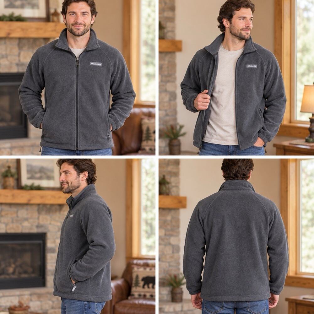 Columbia Fleece Jacket Men’s Large Gray Full Zip Outdoor Casual